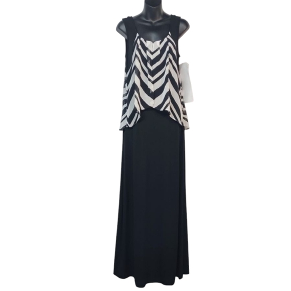 Connected Apparel Black White Striped Full-length Overlay Dress Size 6 NWT - Picture 1 of 9
